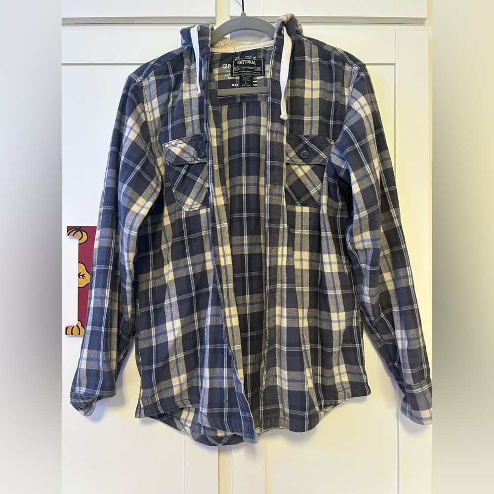 National Outfitters Blue Plaid Hooded Flannel